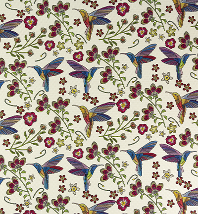 240094-48 - Stafil - Tissu en similicuir, Birds white - Similicuir, motifs