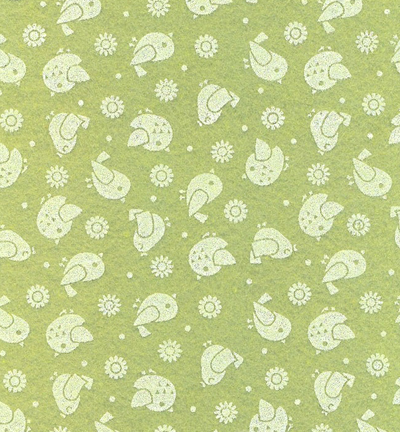 250152-45 - Stafil - Felt birds, Sage Green/White - Feutrine Oiseaux 30x40cm - 1mm