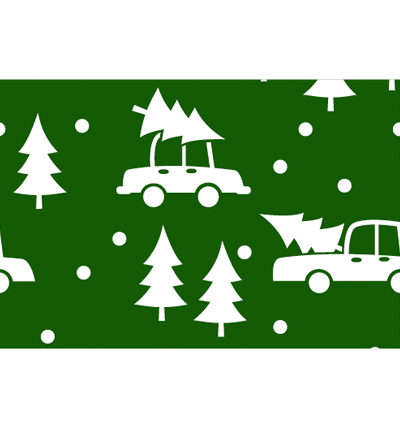 250154-12 - Stafil - Felt Cars & Trees, Dark green/White - Feutrine voiture/arbre 30x40cm - 1mm
