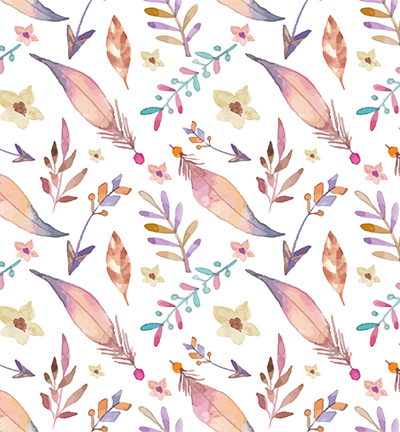 240054-08 - Stafil - Tissu en similicuir, white, boho feathers - Similicuir, motifs