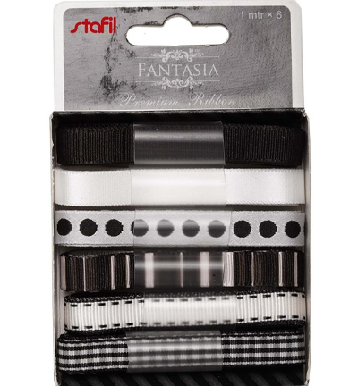 694410-15 - Stafil - Decorative Ribbons, White/Black - Decorative Ribbons