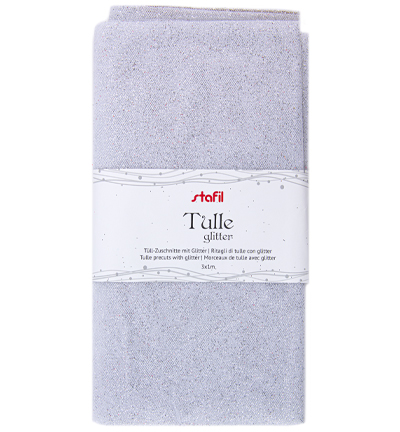 250084-1 - Stafil - Tulle precuts, Glitter white - Paillettés
