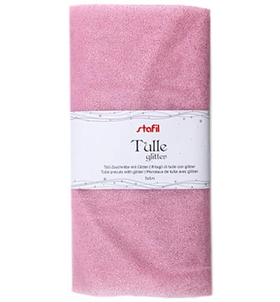 250084-4 - Stafil - Tulle precuts, Glitter light pink - Paillettés