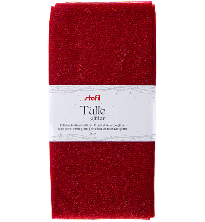 250084-7 - Stafil - Tulle precuts, Glitter Red - Paillettés