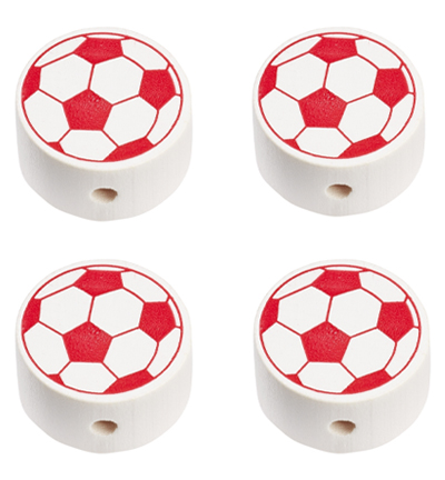 H3260-080 - Stafil - Ballon de foot pour cordon tétine, Blanc-rouge - Perles/disques en bois H3260-080 - Stafil - Ballon de foot pour cordon tétine, Blanc-rouge - Perles/disques en bois