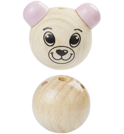 H3260-181 - Stafil - Ours en bois, tête et corps, Rose - Figurines en bois