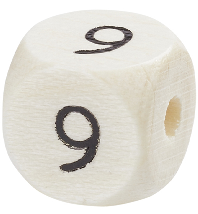 H3260-949 - Stafil - Dé en bois pour cordon tétine Naturel clair, 9 - Lettre/Chiffre Perles