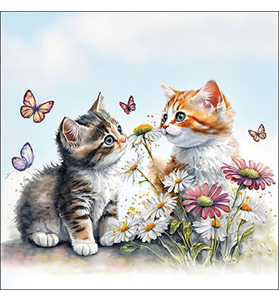 13319355 - Ambiente - Kittens in flower field - Serviettes – Animaux