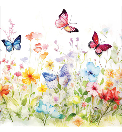 13320410 - Ambiente - Butterflies in field white - Serviettes – Printemps