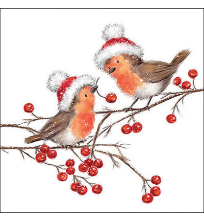 33318865 - Ambiente - Christmas robins white - Serviettes – Noël