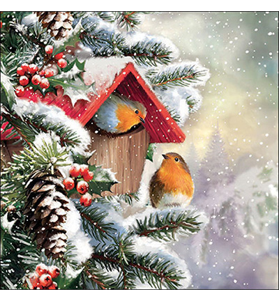 33319100 - Ambiente - House with robins - Serviettes – Noël