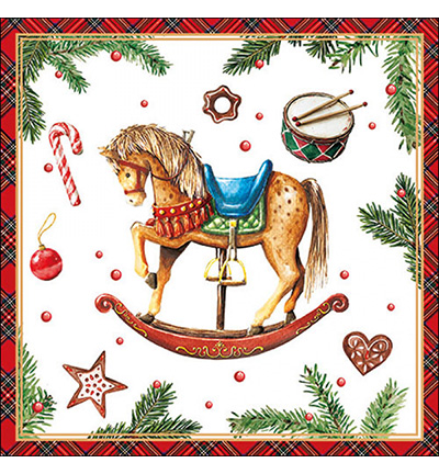 33320040 - Ambiente - Classic rocking horse white - Serviettes – Noël