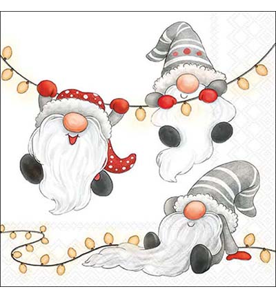 33320185 - Ambiente - Gnomes on the light chain white - Serviettes – Noël 33320185 - Ambiente - Gnomes on the light chain white - Serviettes – Noël