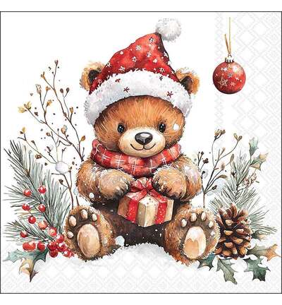 33320985 - Ambiente - Teddy's gift white - Serviettes – Noël