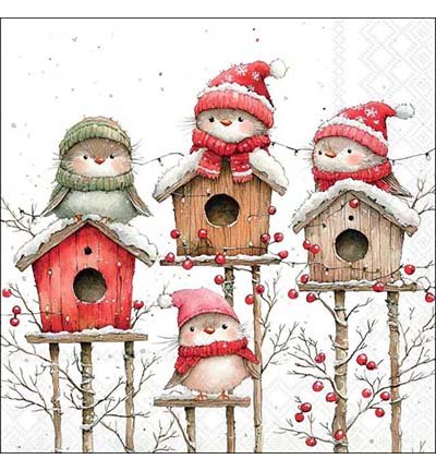 33321250 - Ambiente - Birdhouse quartet white - Serviettes – Noël 33321250 - Ambiente - Birdhouse quartet white - Serviettes – Noël