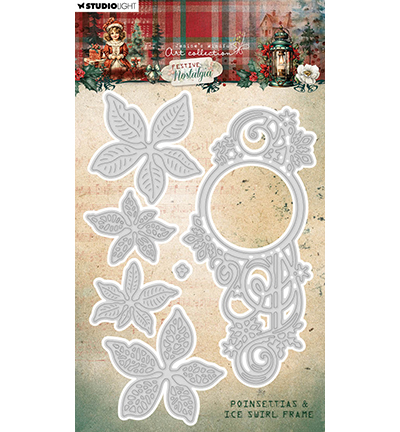 JMA-FN-CD904 - Jenine's - Poinsettias & ice swirl frame Festive Nostalgia nr.904 - Noël, hiver