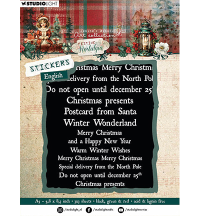 JMA-FN-STIC25 - Jenine's - Black, red & green - English Festive Nostalgia nr.25 - Sticker Sheets