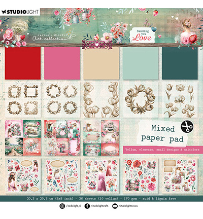 JMA-SYL-MPP290 - Jenine's - Mixed Paper Pad Vellum, Unicolor & Elements Sending You Love nr.290 - Mixed Paper Pad 