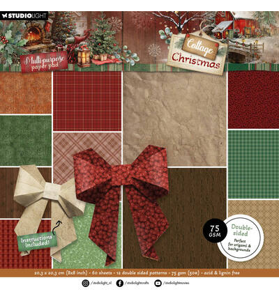 SL-CC-DPP486 - StudioLight - StudioLight Bloc Papier Multifonction – Origami and Backgrounds Cottage Christmas n° 486 - Papiers design & motifs