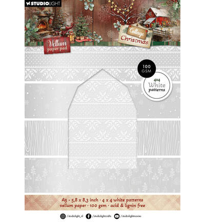 SL-CC-VPP489 - StudioLight - StudioLight Bloc Papier Vélin – Backgrounds Cottage Christmas n° 489 - Vellum & acetate