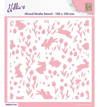 MMS4K-043 - Nellie's Choice - Background Rabbit and Tulips - Mixed Media Stencils