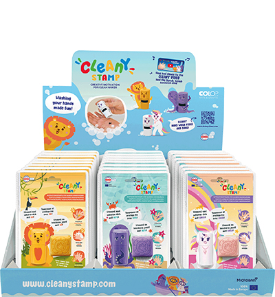 156648 - Colop - Cleany LEO curry, OCTO violett, UNICO Display, English - Nettoyage tampons 156648 - Colop - Cleany LEO curry, OCTO violett, UNICO Display, English - Nettoyage tampons