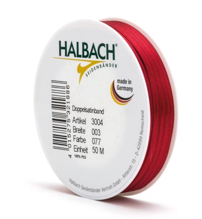 3004-003-77-50 - Halbach - Red 50mtr x 3mm - Ruban satin