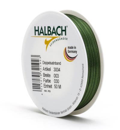 3004-003-30-50 - Halbach - Moss green 50mtr x 3mm - Ruban satin