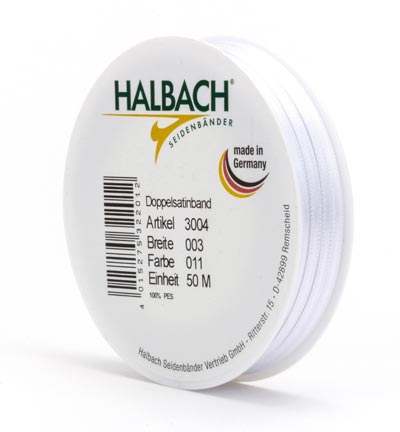 3004-003-11-50 - Halbach - White 50mtr x 3mm - Ruban satin