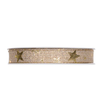 258-015-72-20 - Halbach - Linen/Gold - Printed Lurex Ribbon Stars