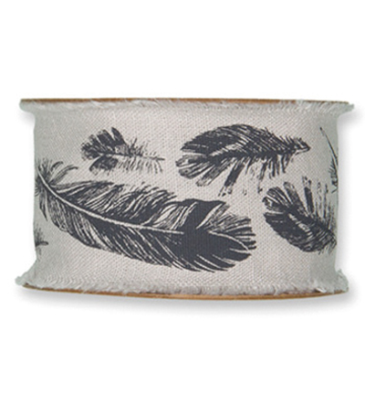 24010-040-21 - Halbach - Feathers, Light Grey - Printed (Cotton)Ribbon