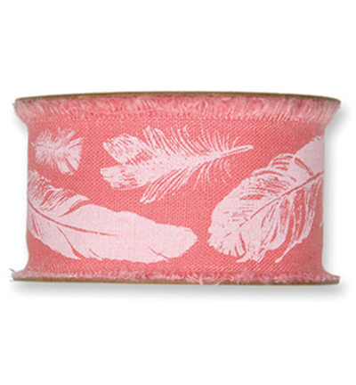 24010-040-26 - Halbach - Feathers, Flamingo - Printed (Cotton)Ribbon
