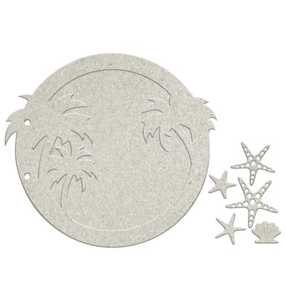 DC93 001 - FabScraps - Beach and Palm Tree- 5pp + 2 Rings - FabScraps