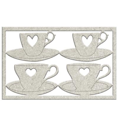 DC95 009 - FabScraps - Embellishment - 4 x Teacup & saucers - Die-Cuts Chipboard Embellishment