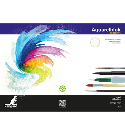 K-5303 - Kangaro - Bloc papier aquarelle Kangaro, blanc cassé - Papier Aquarelle 300gr.