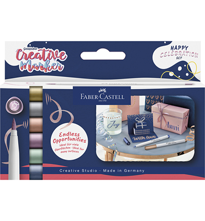 FC-161006 - Faber Castell - Marker creatief FC Goldfaber brushpunt B Happy Celebration, set a 6 stuks - 