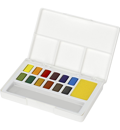 FC-169712 - Faber Castell - Waterverf FC tablet in box met palet 12 kleuren - Faber Castell Watercolour