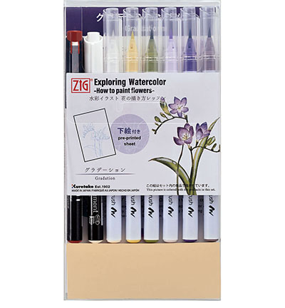 EW-2 - Kuretake / ZIG - How to paint Flowers kit 2, Gradation - How to paint Flowers kits