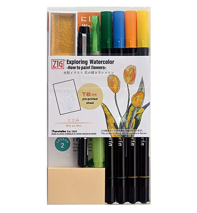 EW-3 - Kuretake / ZIG - How to paint Flowers kit 3, Wet on Wet - How to paint Flowers kits