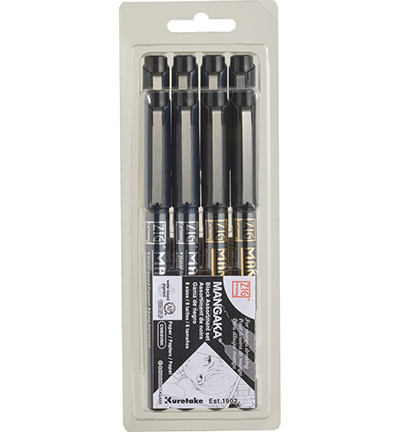 CNM/8VBK - Kuretake / ZIG - Mangaka Flexible Brush, Black Assortment Set - 