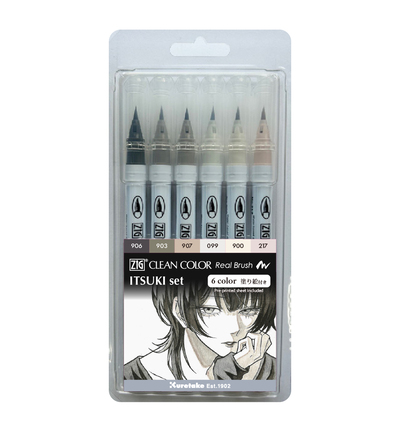 RB-6000AT/6V/AC01 - Kuretake / ZIG - Clean Color Real Brush + Itsuki, 6 color Set - Sets Real Brush RB-6000AT/6V/AC01 - Kuretake / ZIG - Clean Color Real Brush + Itsuki, 6 color Set - Sets Real Brush