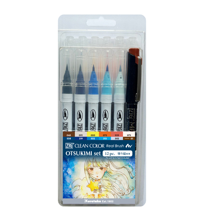 RB-6000AT/12V/AC02 - Kuretake / ZIG - Clean Color Real Brush + Otsukimi, 12pcs Set - Sets Real Brush RB-6000AT/12V/AC02 - Kuretake / ZIG - Clean Color Real Brush + Otsukimi, 12pcs Set - Sets Real Brush