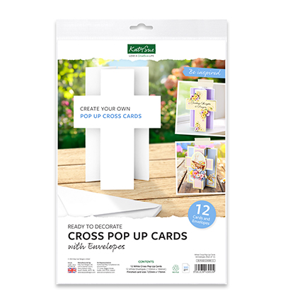 05-PU02-CW300-12 - Katy Sue Designs - White Cross Pop Up Cards & Envelopes - 