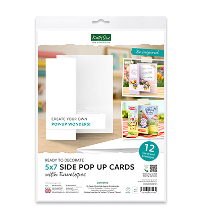 05-PU03-CW300-12 - Katy Sue Designs - White 5x7 Side Pop Up Cards & Envelopes - 