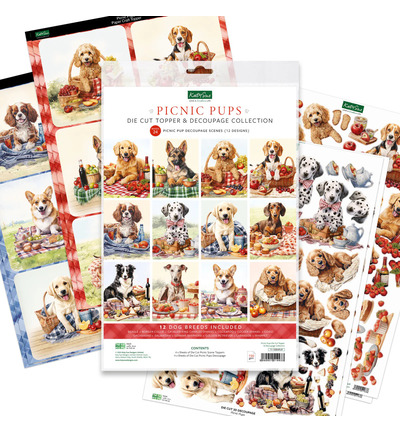 17-10084PUP - Katy Sue Designs - Picnic Pups Topper pré-découpé & collection découpage - 