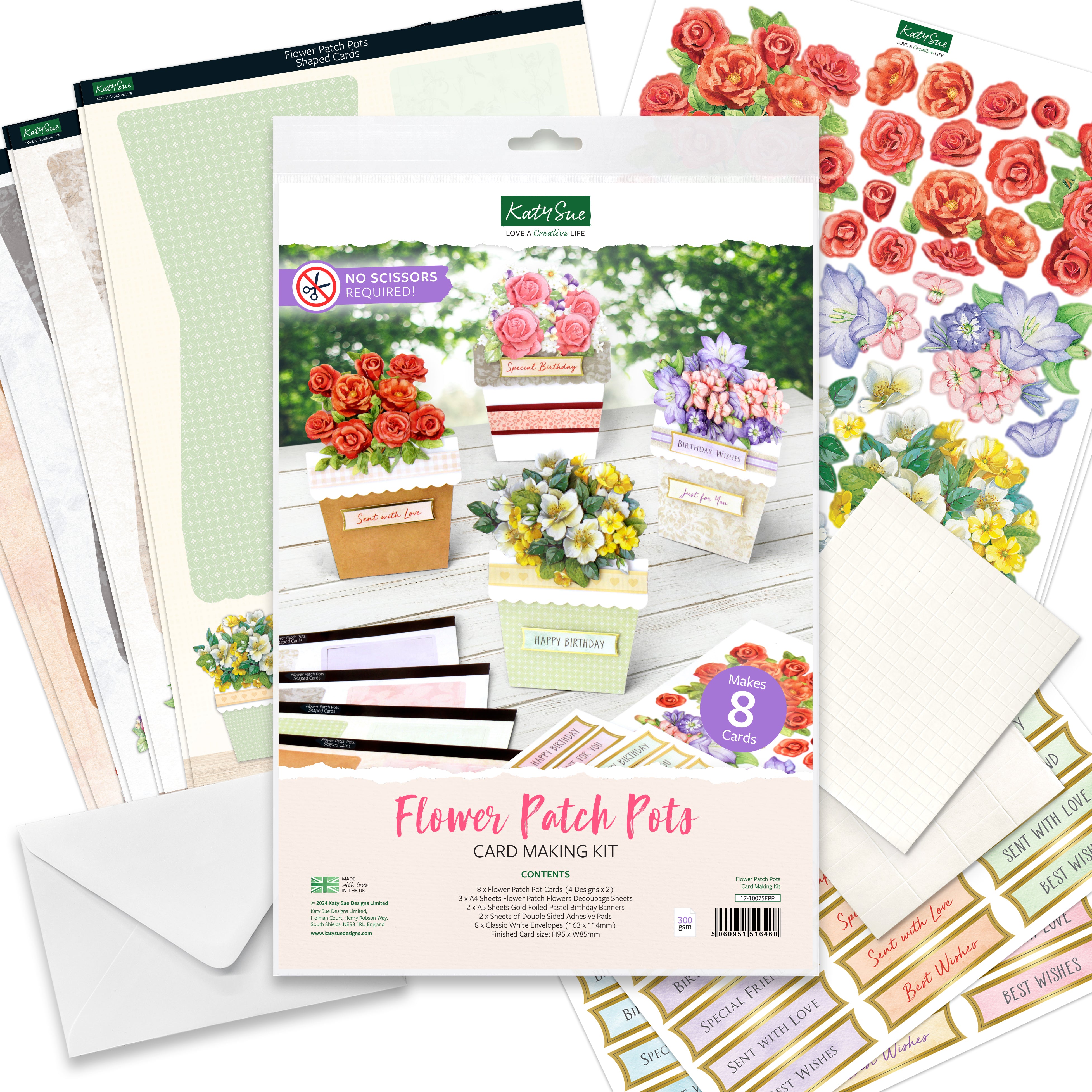 17-10075FPP - Katy Sue Designs - Kit de cartes – Flower Patch Pots - Card Making Kits