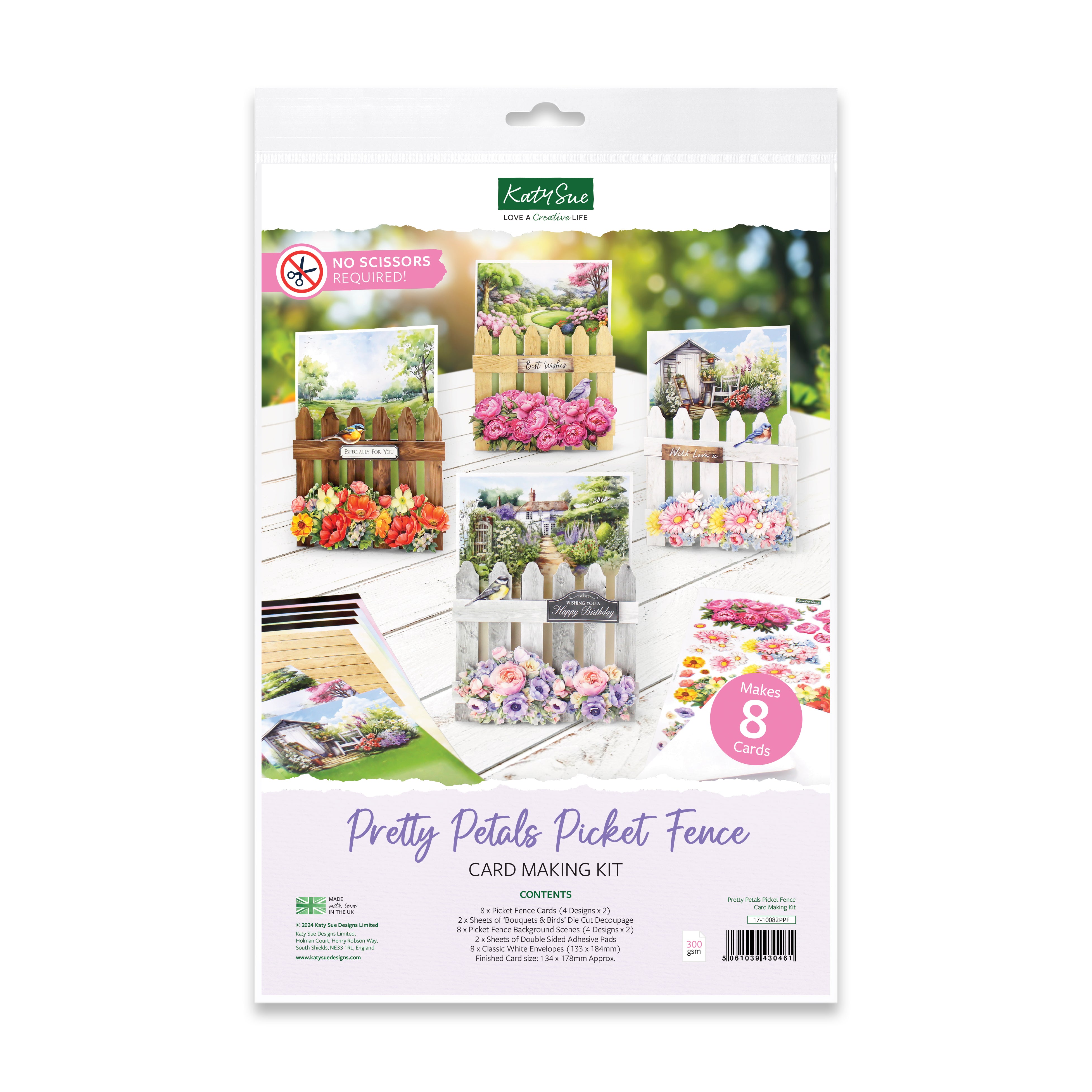 17-10082PPF - Katy Sue Designs - Kit de cartes – Pretty Petals Picket Fence - Card Making Kits