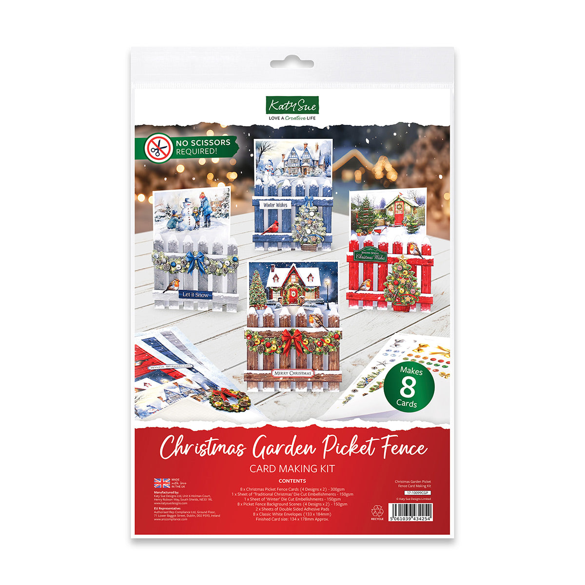 17-10099CGP - Katy Sue Designs - Kit de cartes – Christmas Garden Picket Fence - Card Making Kits