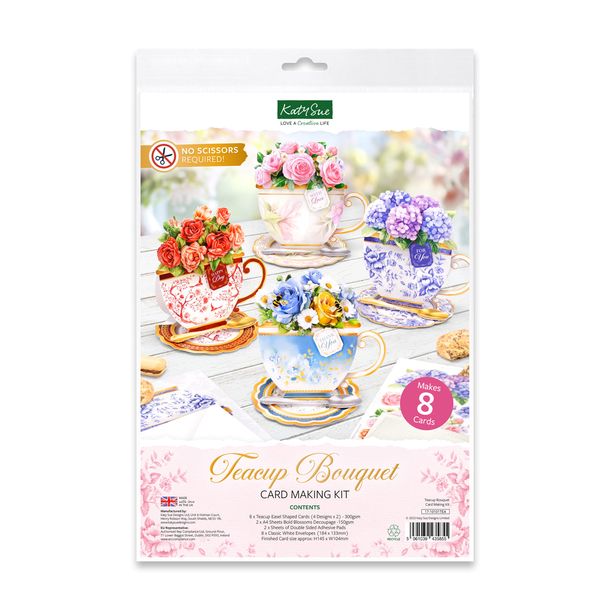 17-10101TEA - Katy Sue Designs - Kit de cartes – Teacup Bouquet - Card Making Kits