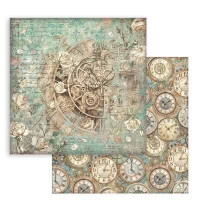 SBB1140 - Stamperia - Stamperia Papier Recto-Verso – Gardens of Time Clock and Roses - 